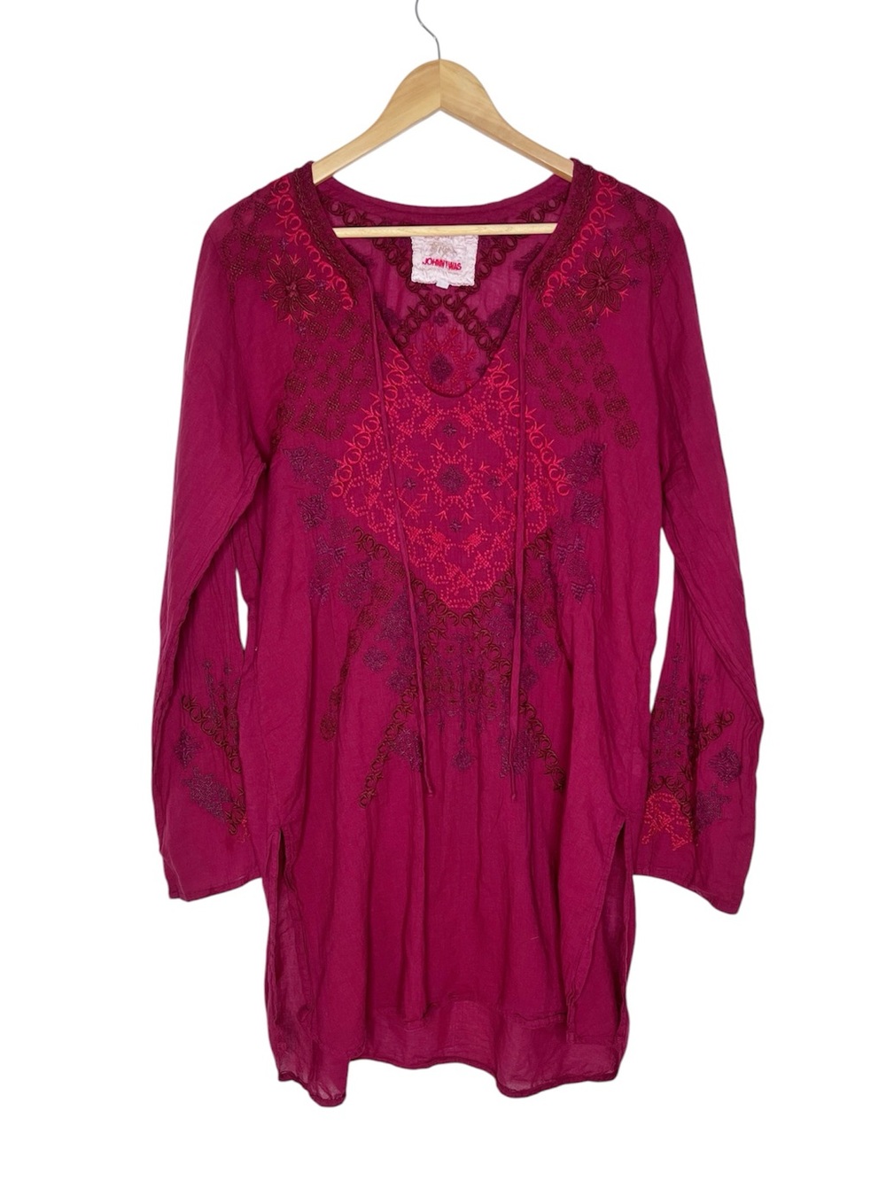 JOHNNY WAS Embroidered Tunic Top Long Sleeve Cotton Size Large